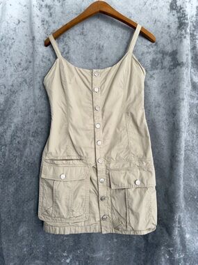 ZARA Beige Garbardine Mini Dress Button Front Festival Tan Neutral Size M